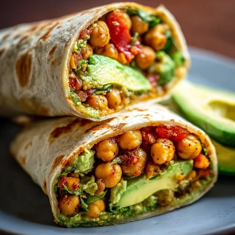 Spicy Chickpea and Avocado Wrap served on a plate with fresh herbs