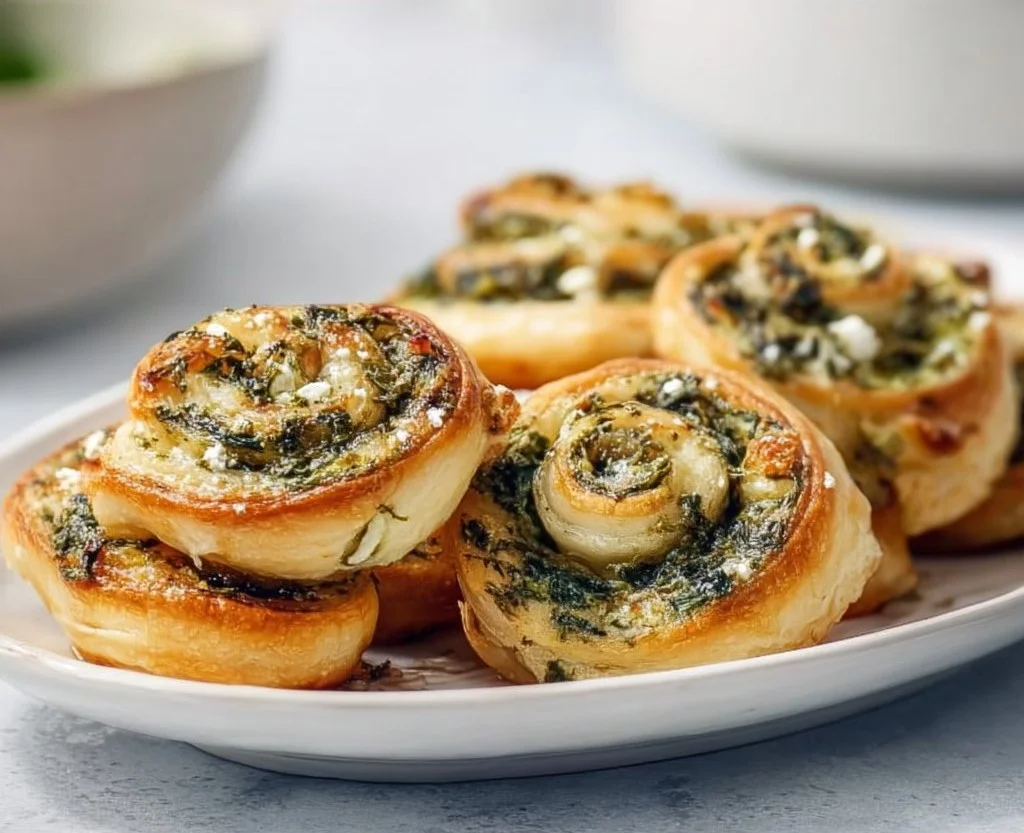 Delicious Spinach Feta Pinwheels appetizer on a platter