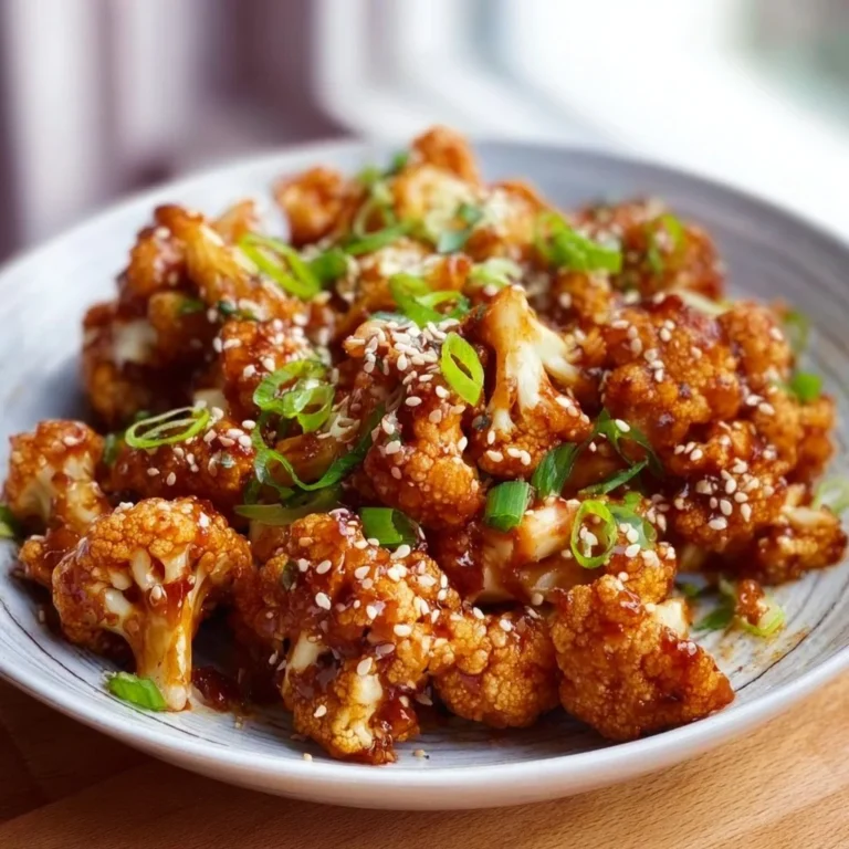 Sticky sesame cauliflower dish with sesame seeds and garnish