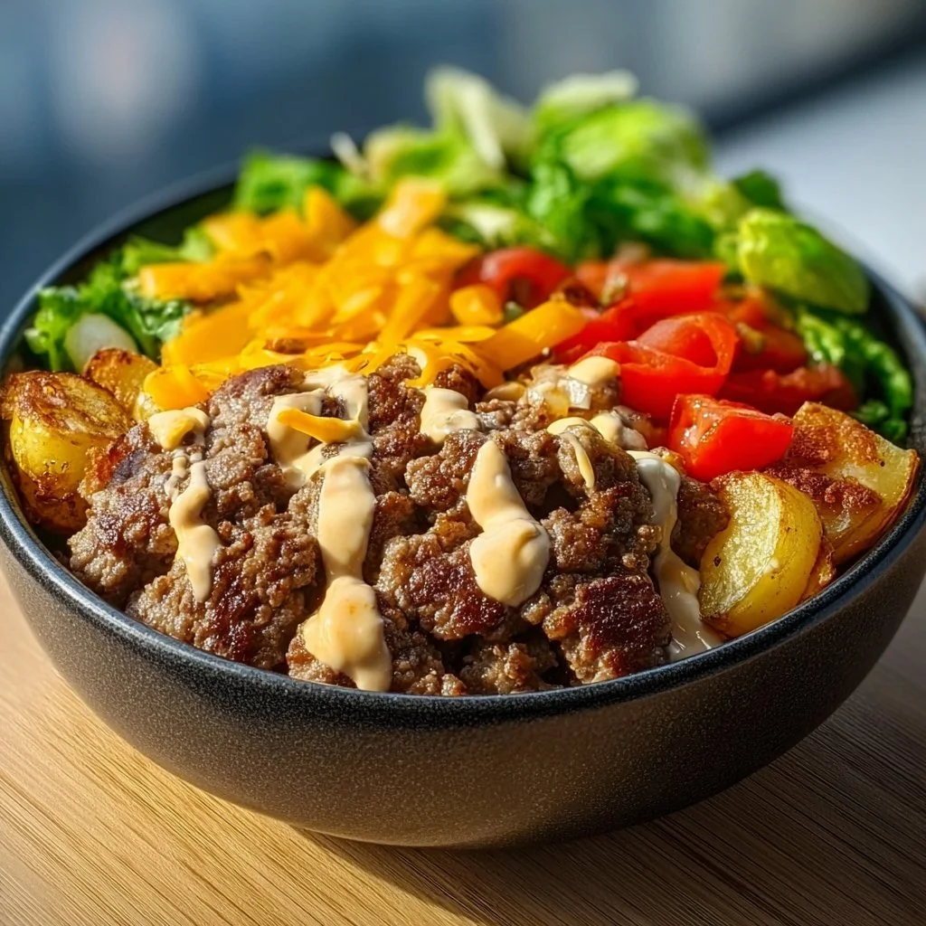 Delicious Smash Burger Bowl with fresh ingredients and savory toppings