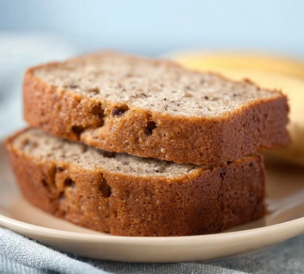 Freshly baked Vegan Banana Bread with ripe bananas and nuts.