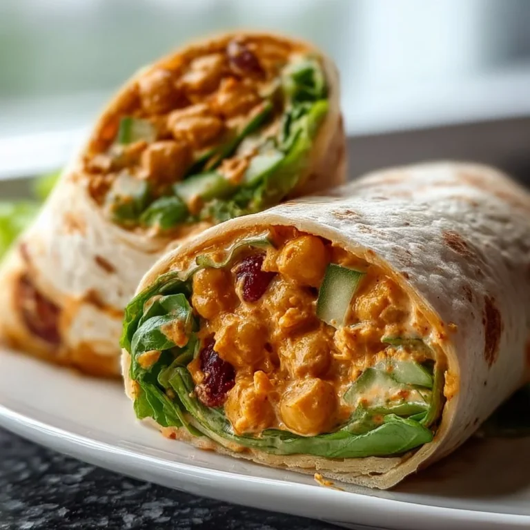 Vegan Buffalo Chickpea Wraps served on a plate with fresh vegetables