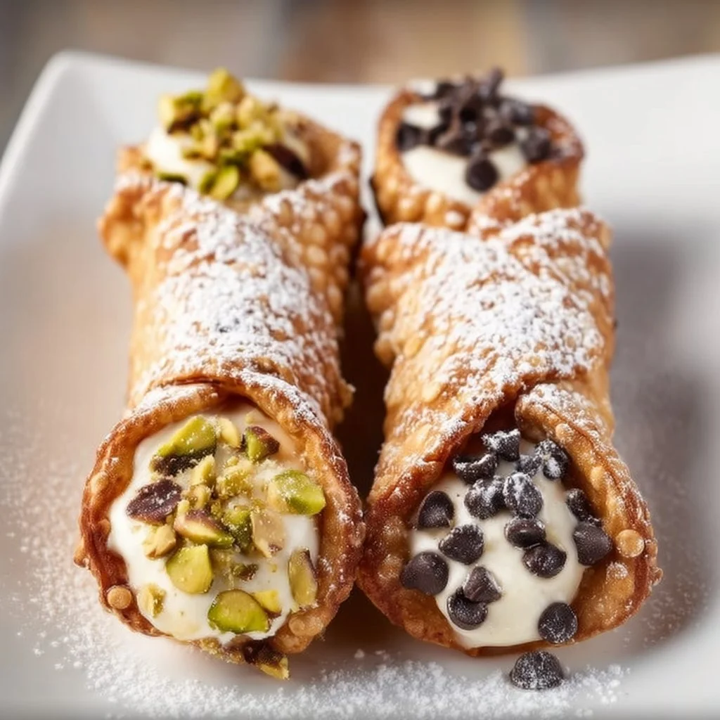 Delicious Vegan Cannoli filled with creamy vegan filling and topped with chocolate