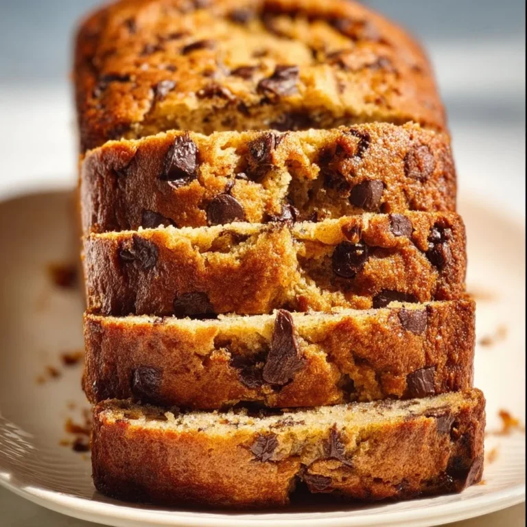Delicious vegan chocolate chip banana bread fresh out of the oven.