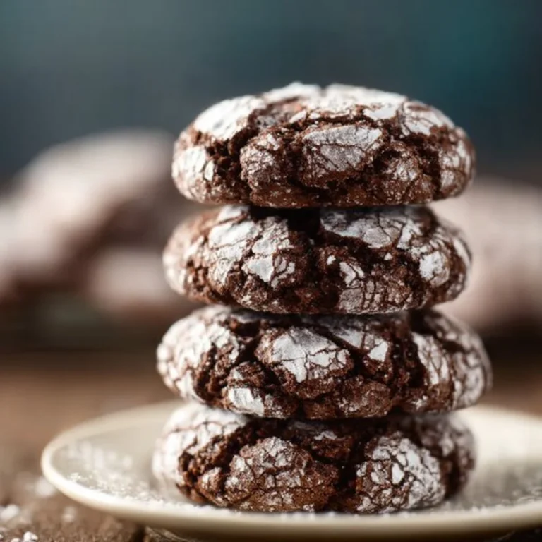 A plate of delicious Vegan Chocolate Crinkle Cookies dusted with powdered sugar