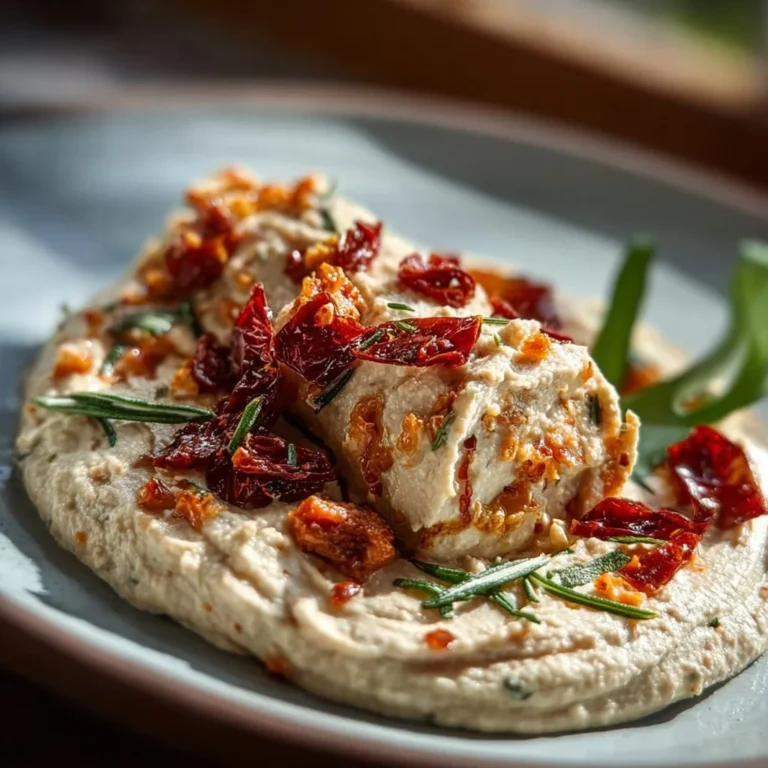 Bowl of vegan creamy sun-dried tomato pasta topped with fresh basil