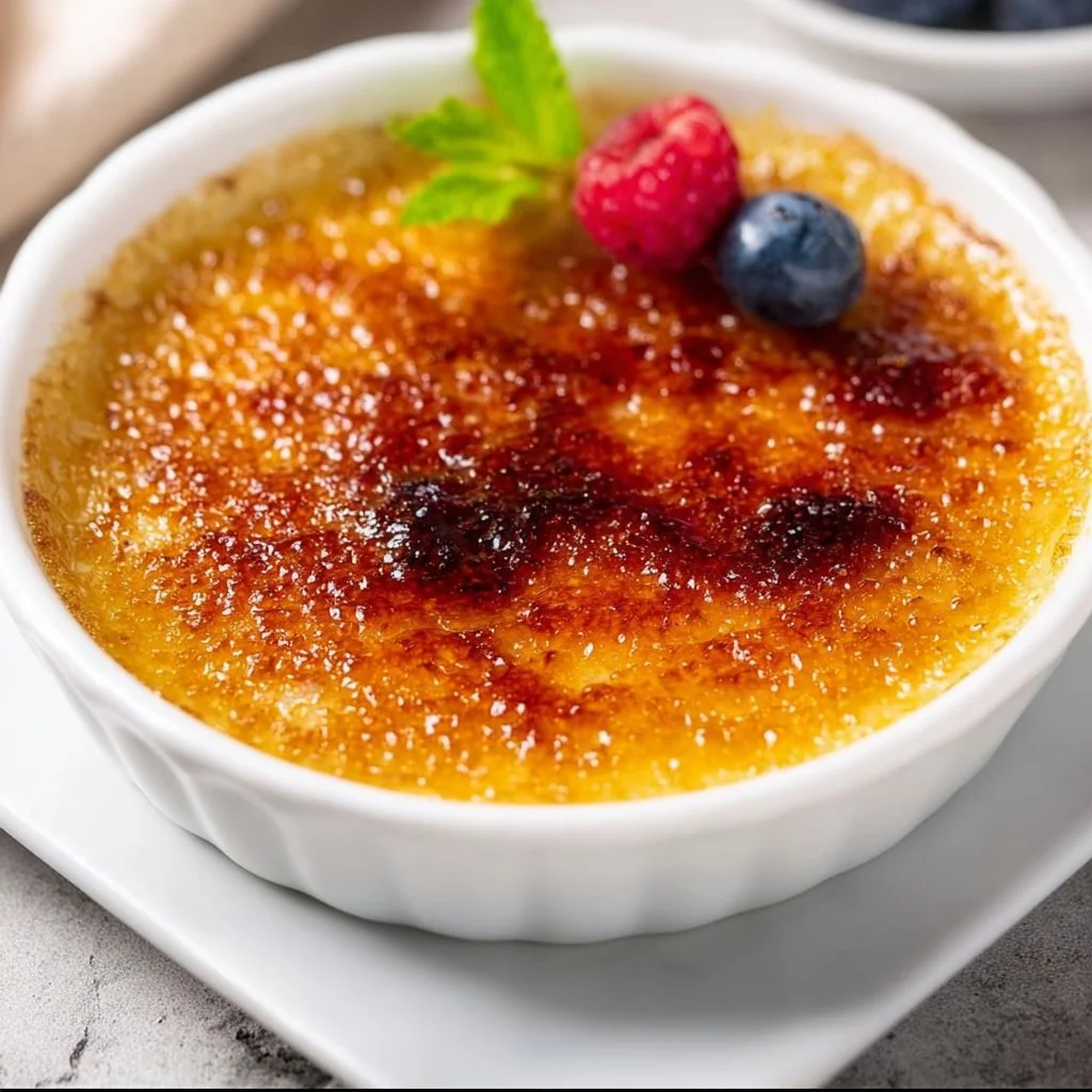 Delicious vegan creme brulee topped with a crispy caramelized sugar layer.
