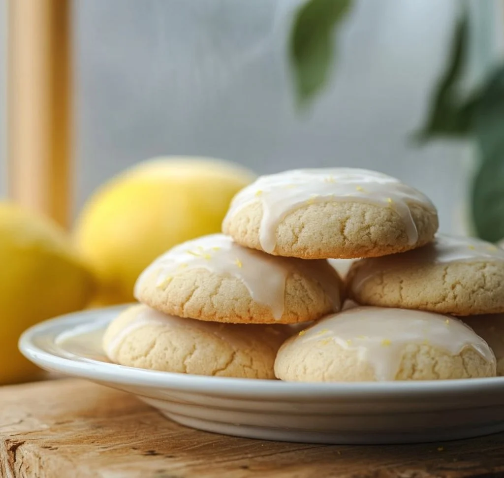 Delicious Vegan Lemon Cookies on a plate garnished with lemon zest