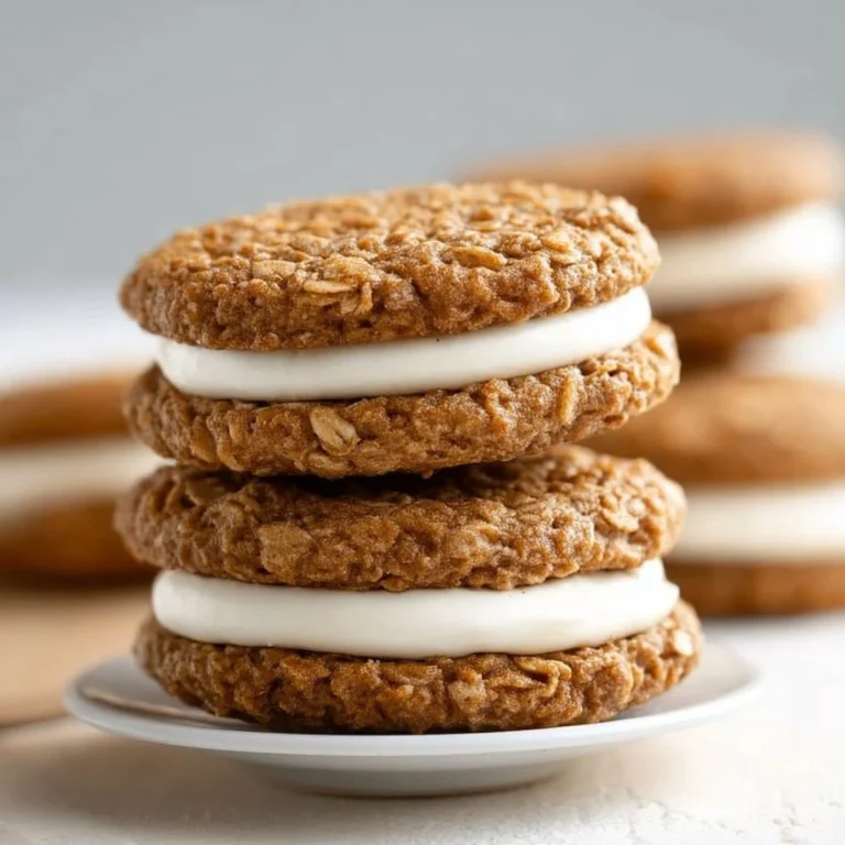 Vegan oatmeal cream pies showcasing soft cookies with creamy filling