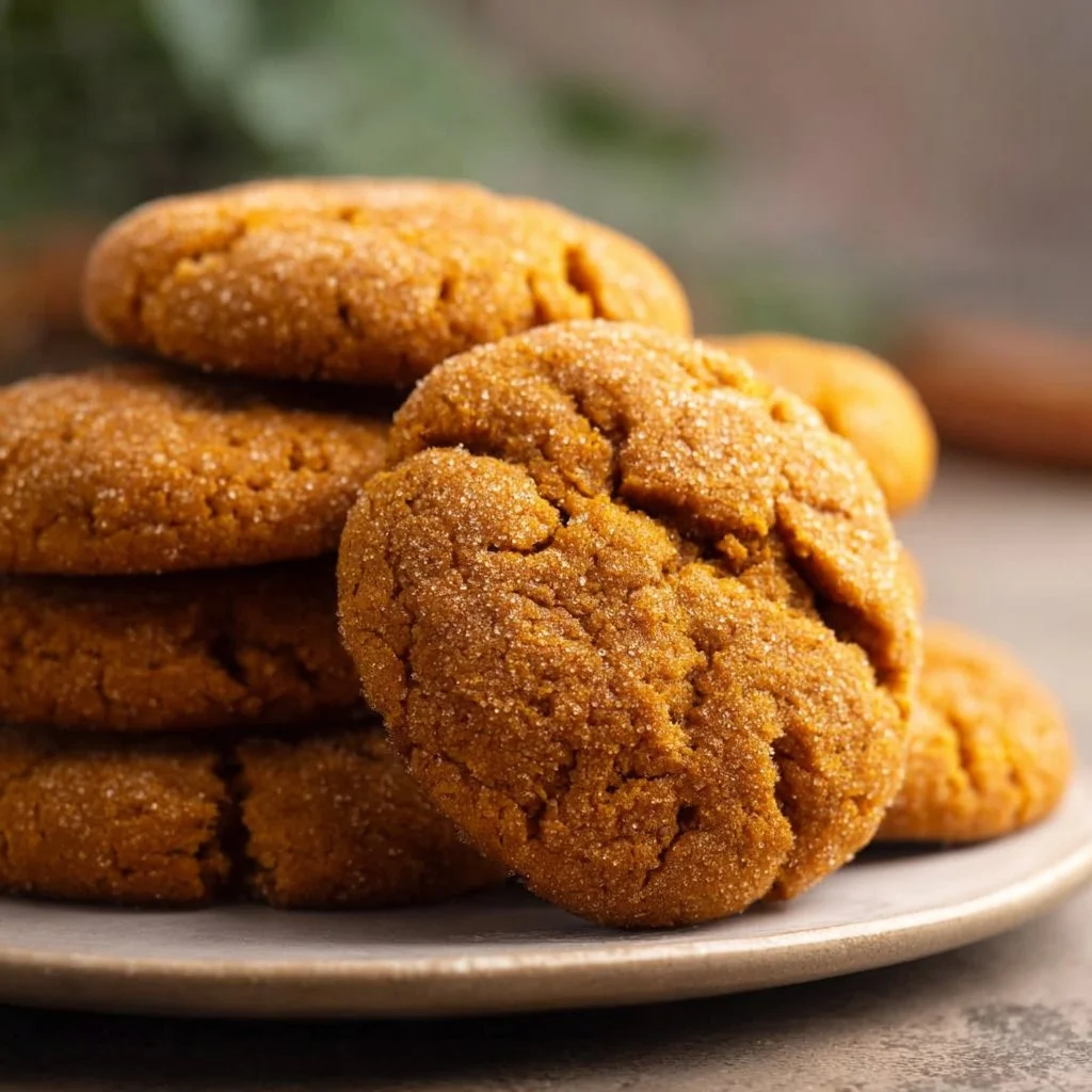 Delicious vegan pumpkin cookies with fall spices on a plate