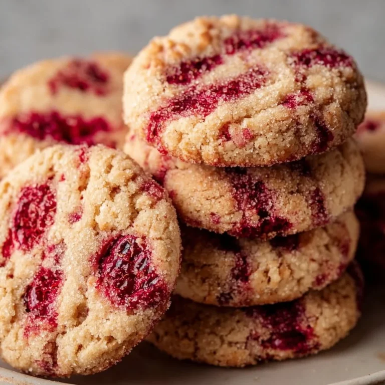 Homemade vegan raspberry cookies arranged on a plate.