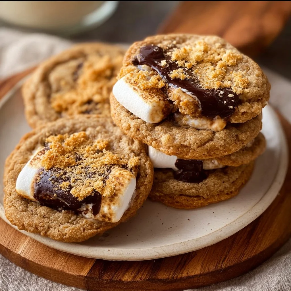Delicious Vegan S’mores Cookies with chocolate and marshmallow