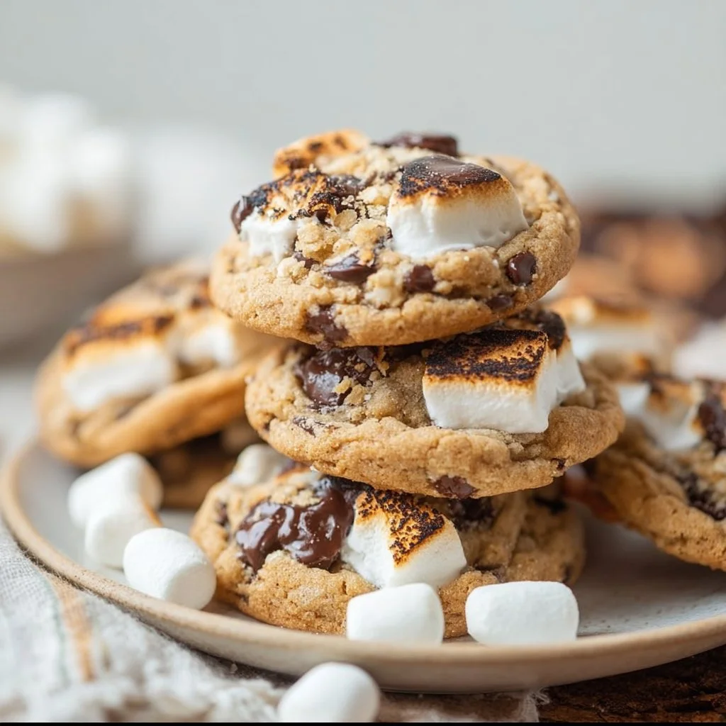 Delicious Vegan S'mores Cookies with chocolate and graham cracker crumbles.