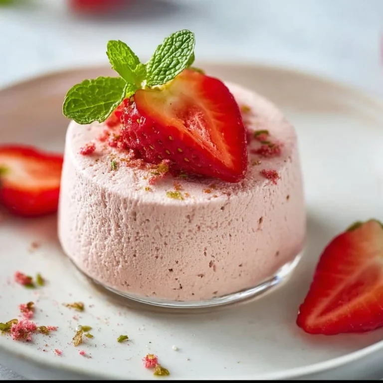 Delicious vegan strawberry mousse dessert garnished with fresh strawberries