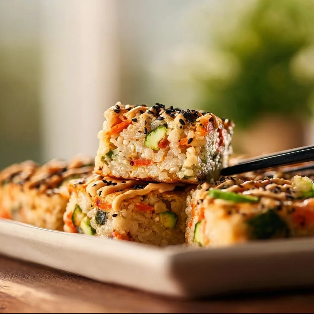 Delicious Vegan Sushi Bake made with fresh ingredients and rolled sushi style