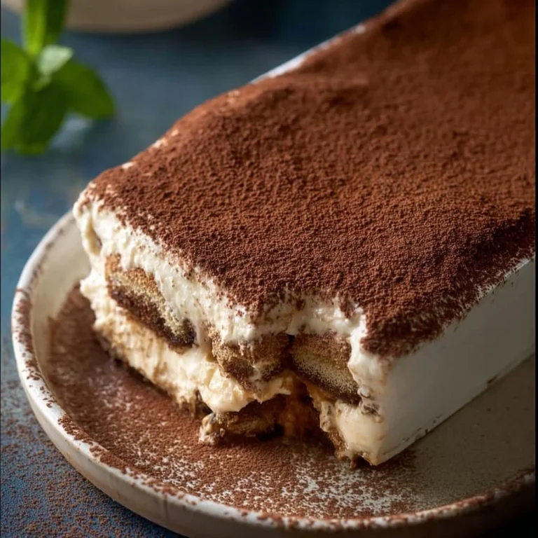 Delicious Vegan Tiramisu topped with cocoa and coffee