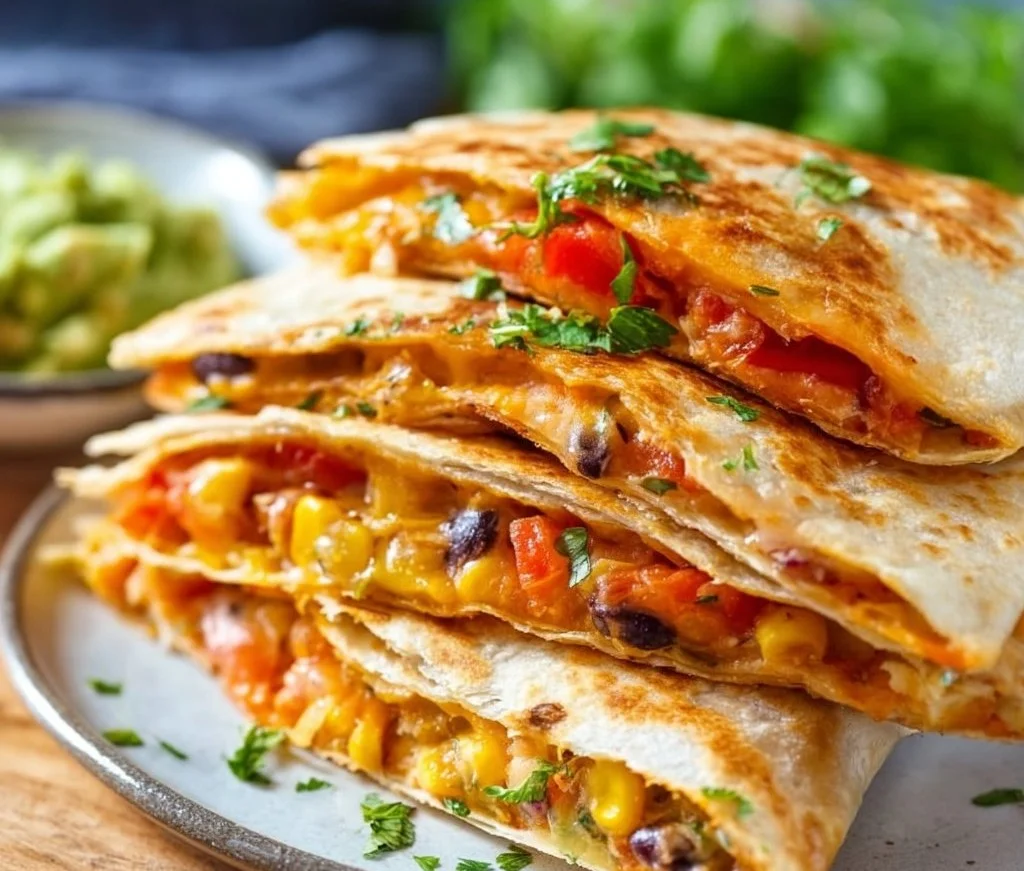 Delicious Vegetarian Quesadillas filled with colorful vegetables and cheese
