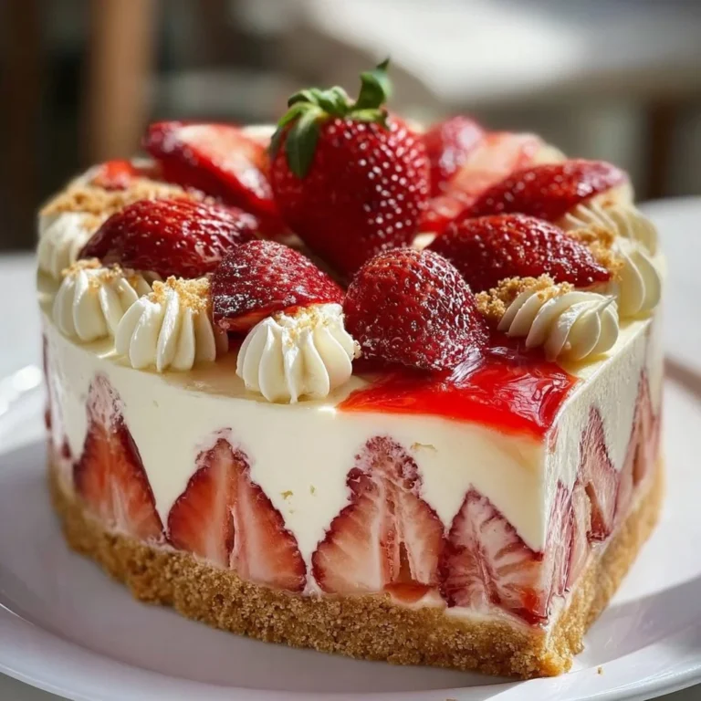 White Chocolate Strawberry Cheesecake topped with fresh strawberries