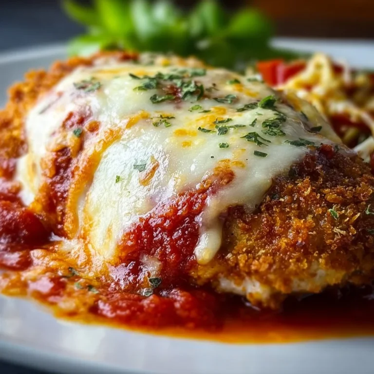Delicious baked chicken parmesan with melted cheese and marinara sauce