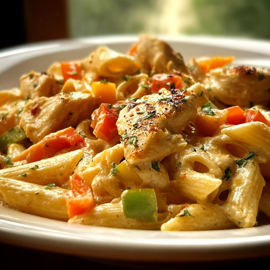 Creamy Cajun Chicken Pasta garnished with parsley in a bowl.
