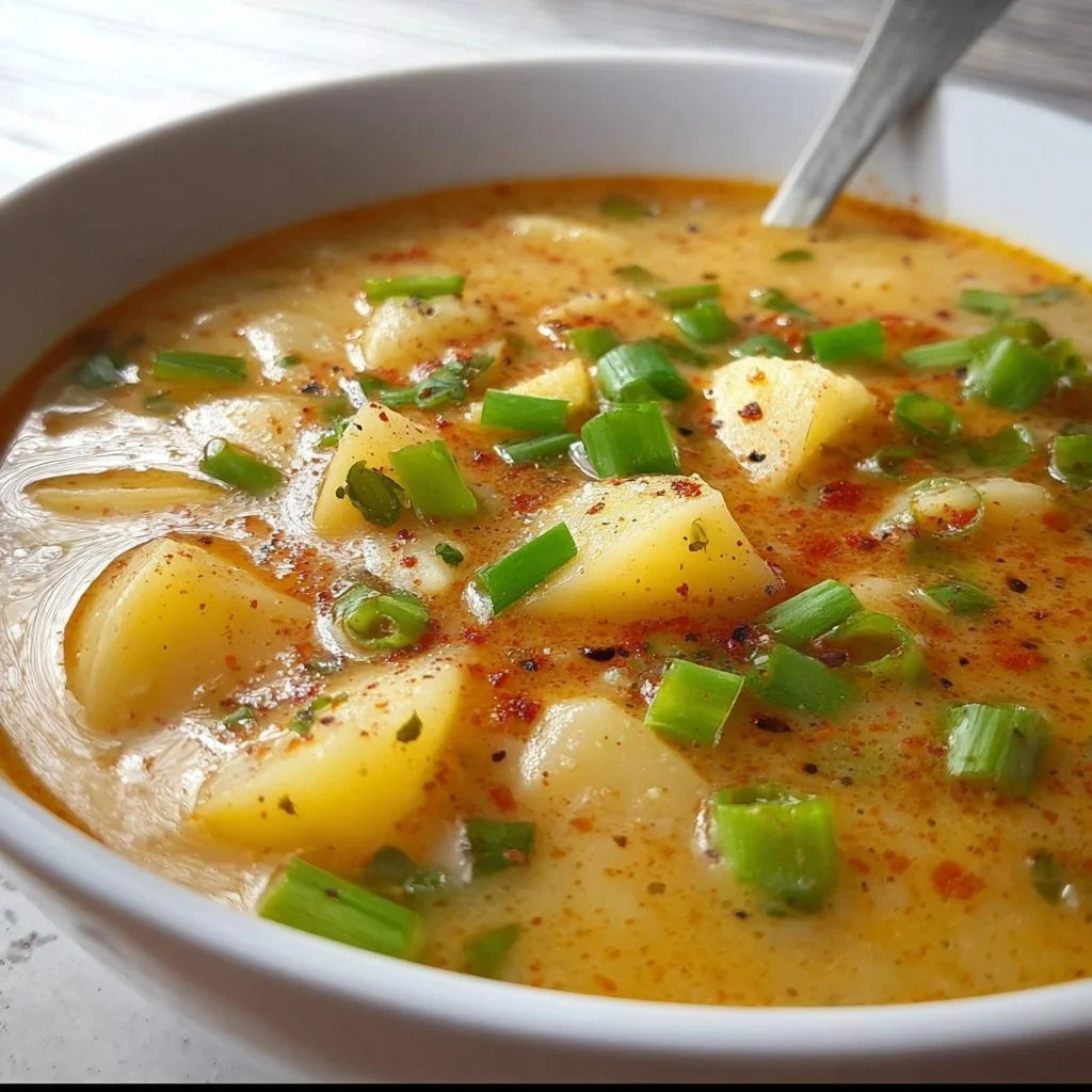 Delicious bowl of homemade Cajun Potato Soup with spices and potatoes