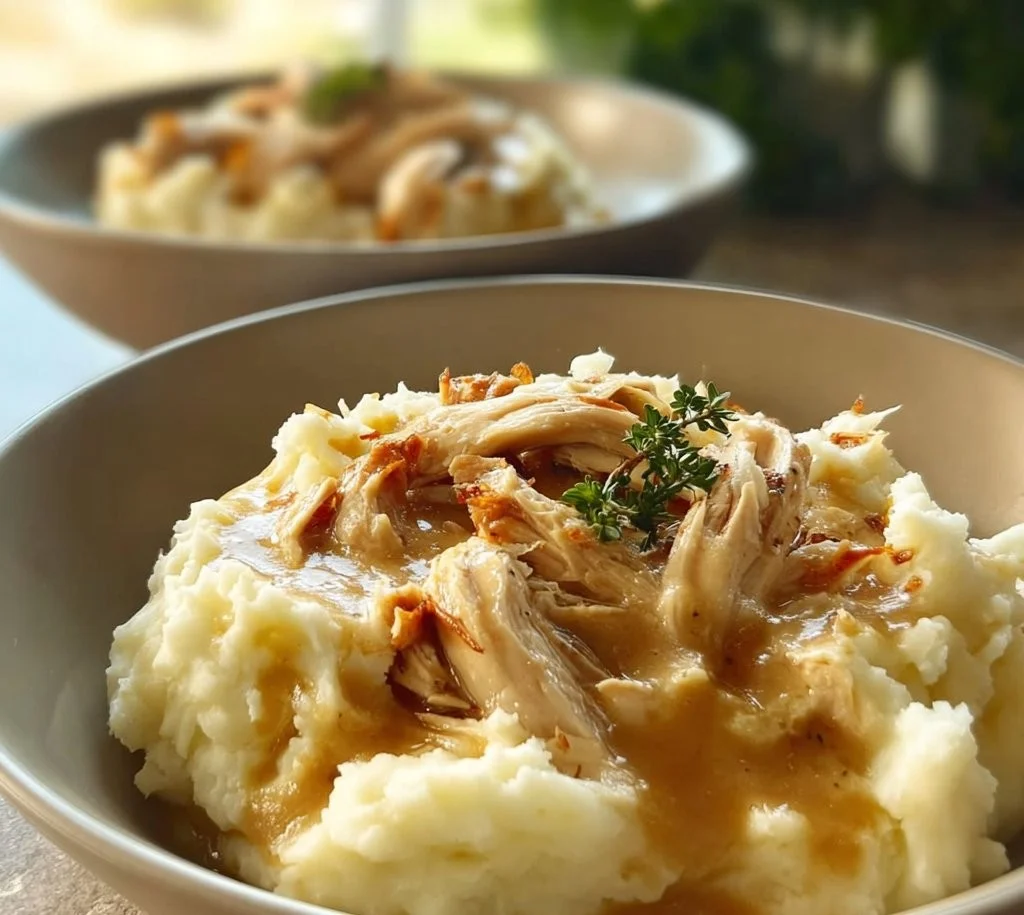 Delicious Chicken Mashed Potato Bowl with tender chicken and creamy potatoes