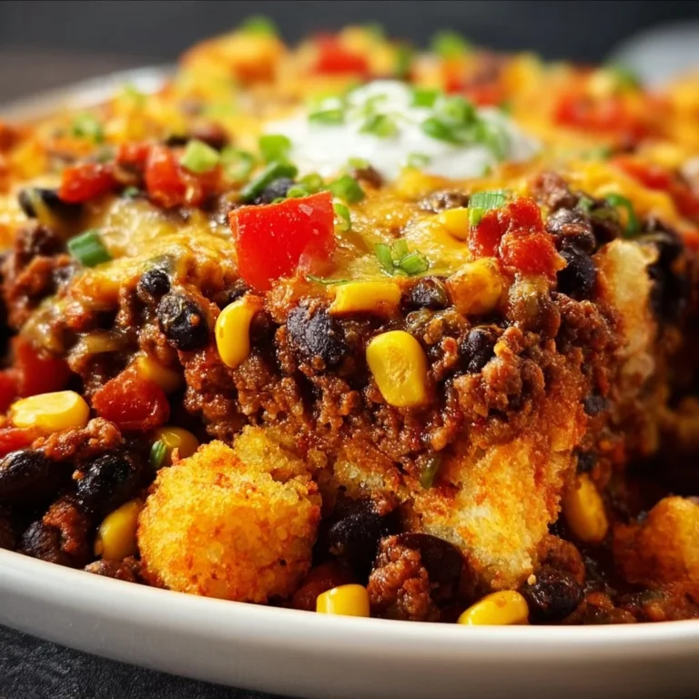 Delicious high-protein cowboy casserole served in a dish.