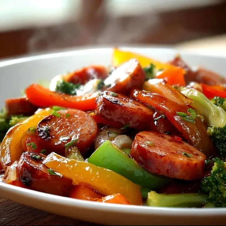 Honey Garlic Kielbasa dish with colorful vegetables