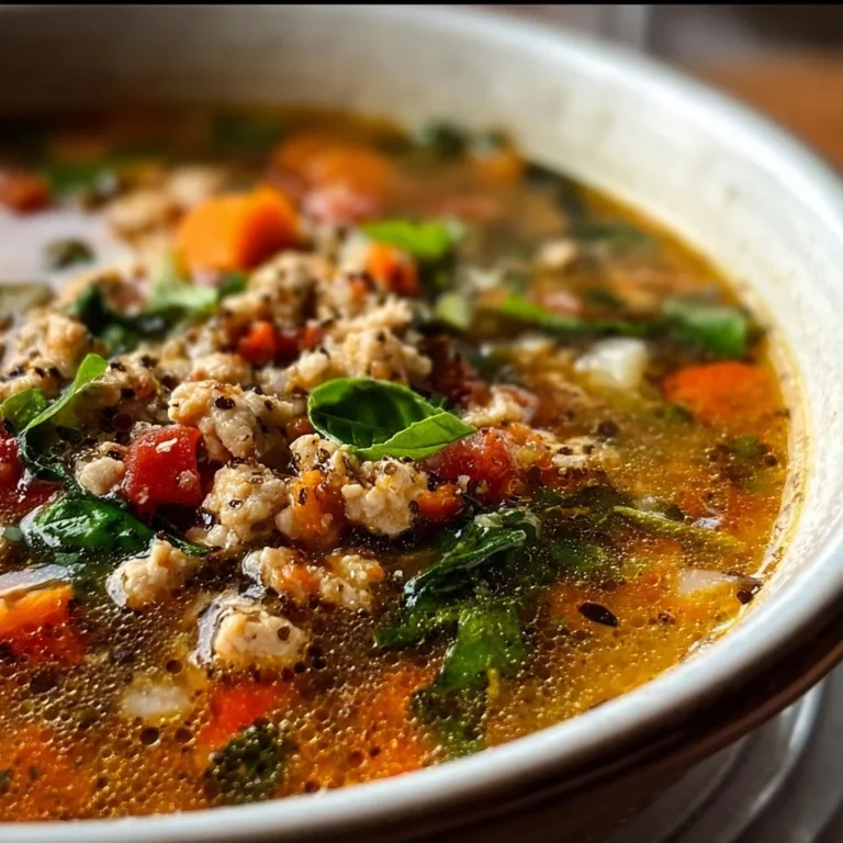 Delicious Italian Ground Chicken Soup with fresh herbs and vegetables