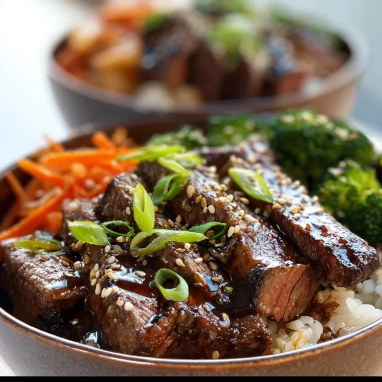 Korean BBQ steak bowls with grilled meat and fresh vegetables