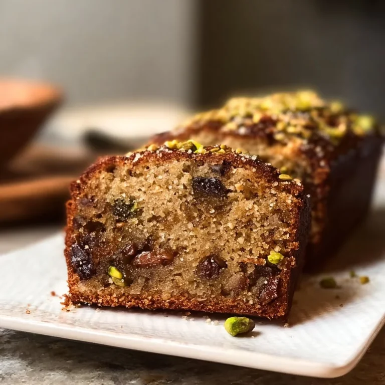 Sliced Pistachio Walnut Date Loaf on a wooden board with nuts and dates