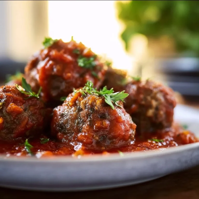Slow cooker meatballs simmering in rich tomato sauce