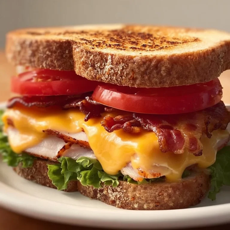 Delicious Turkey Bacon Melt Sandwich with crispy bacon and melted cheese.