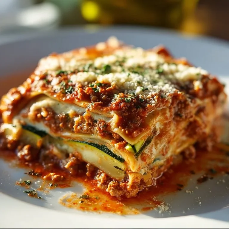 Delicious Zucchini Turkey Lasagna served in a dish