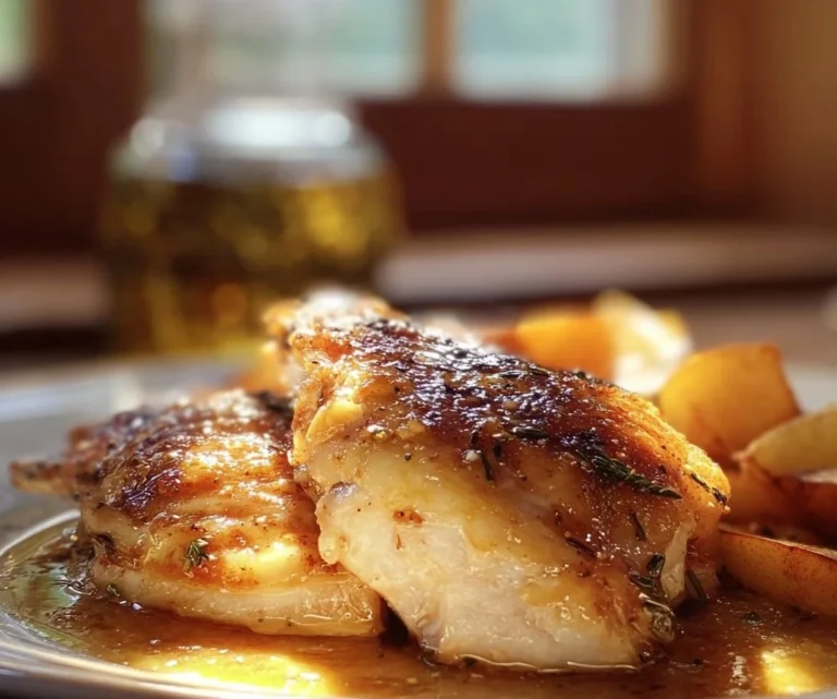 Juicy Apple Cider Chicken served with fresh herbs and seasonal vegetables.