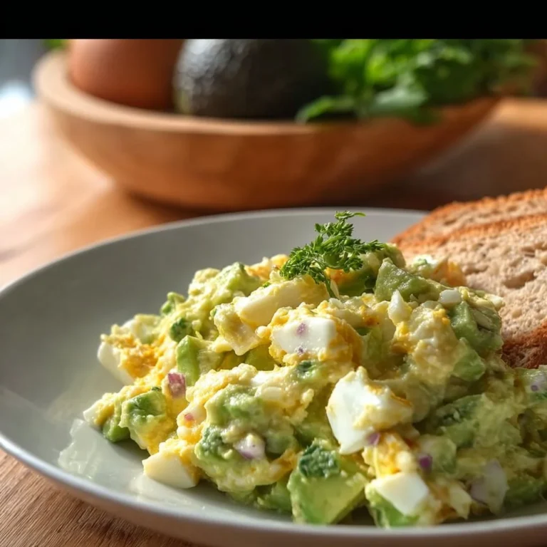 Delicious avocado egg salad with herbs and spices on a plate