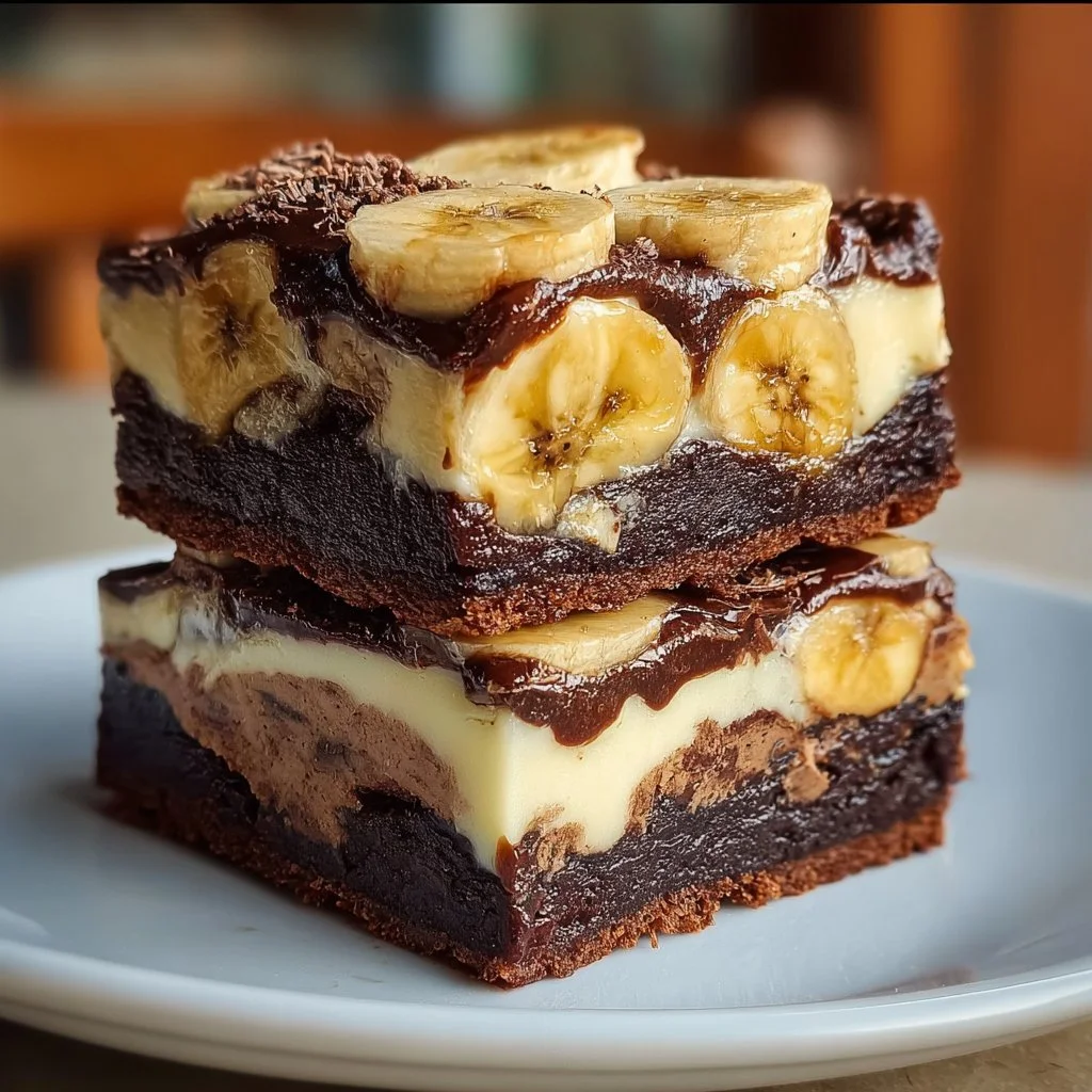 Delicious banana pudding brownies with creamy layers and chocolate flavor.
