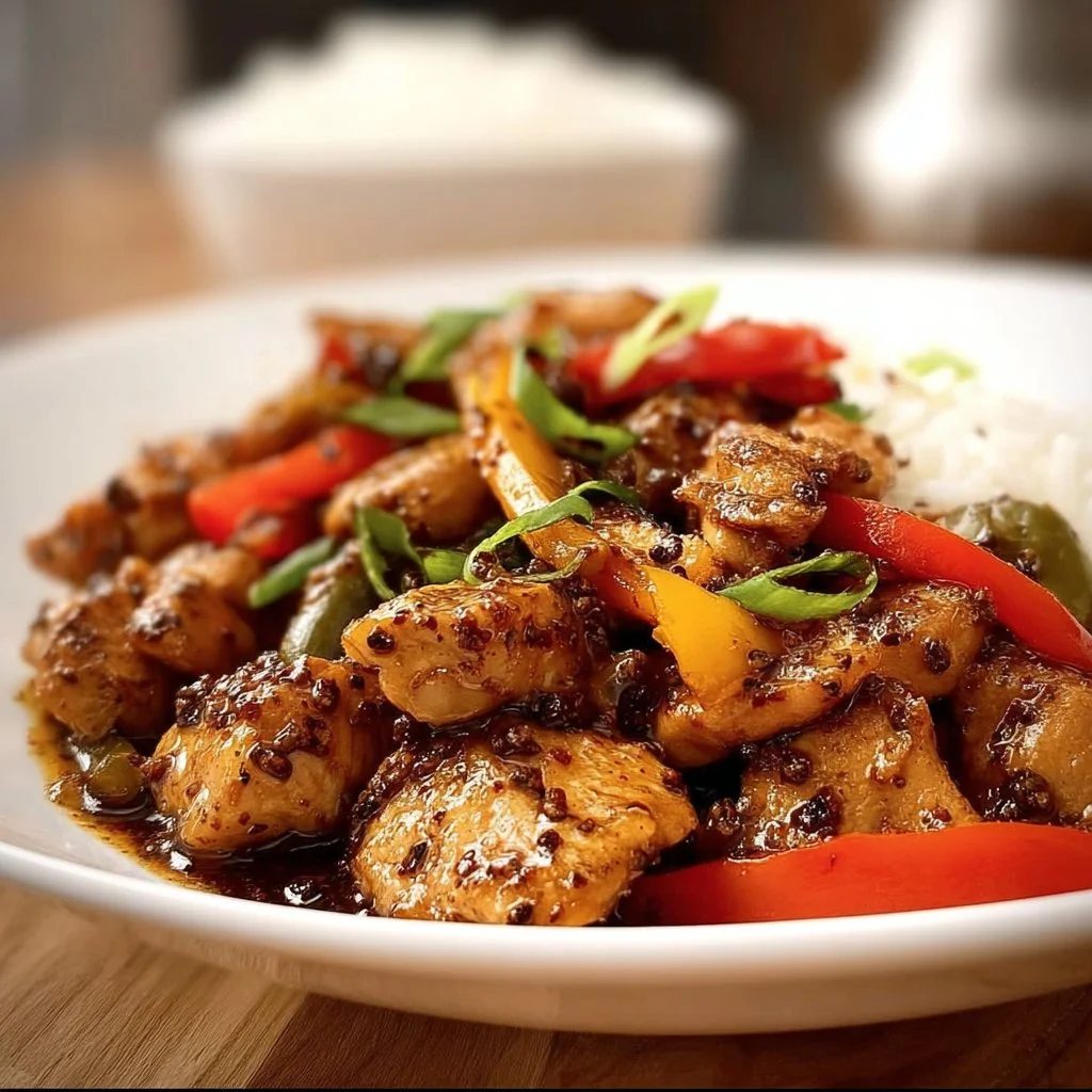 Delicious Black Pepper Chicken served on a plate with vegetables
