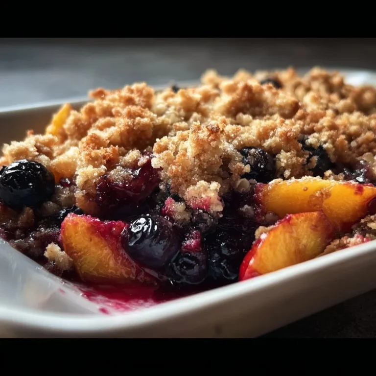 Delicious Blueberry Peach Crumble dessert with fresh blueberries and peaches
