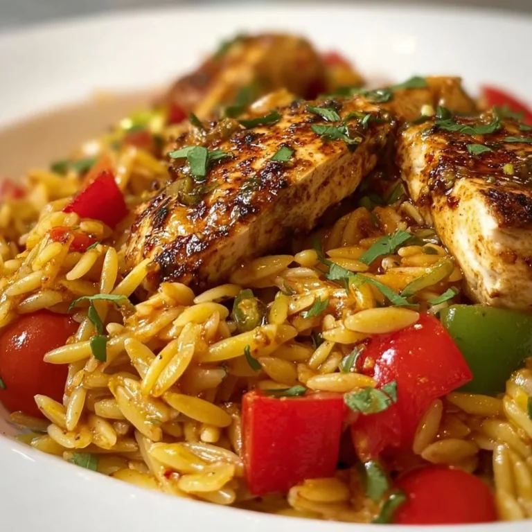 A delicious bowl of Cajun Chicken Orzo with vibrant flavors and ingredients.