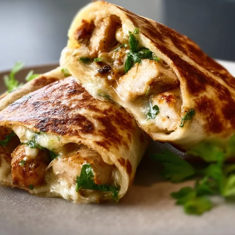 Cheesy garlic chicken wraps with fresh ingredients and melted cheese.