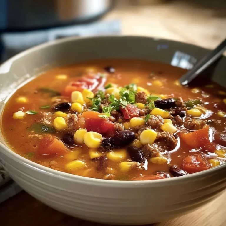 Bowl of Crockpot Cowboy Soup, a hearty and flavorful dish.