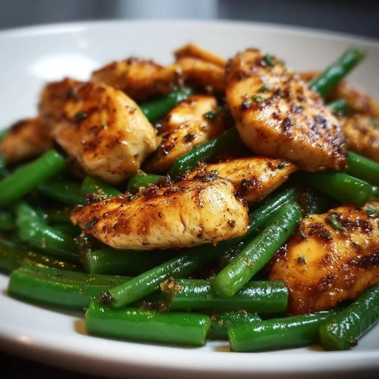 Easy chicken and green beans skillet dinner served in a pan