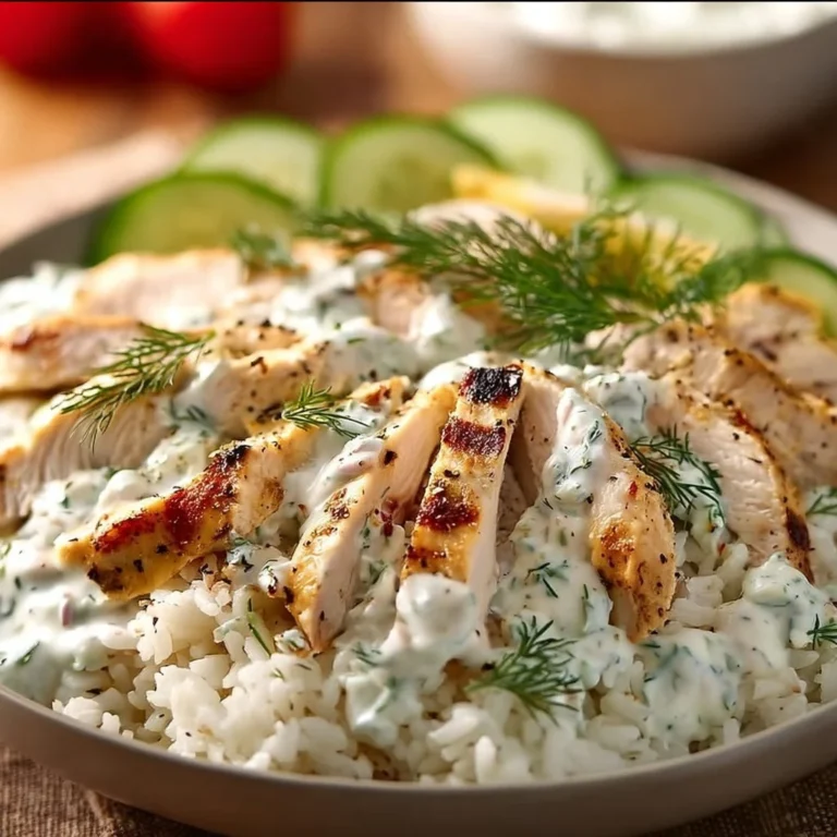 Easy Chicken Tzatziki Rice Bowl with grilled chicken and creamy tzatziki sauce