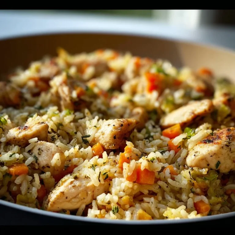One-Pan Chicken Rice Skillet with vegetables and herbs