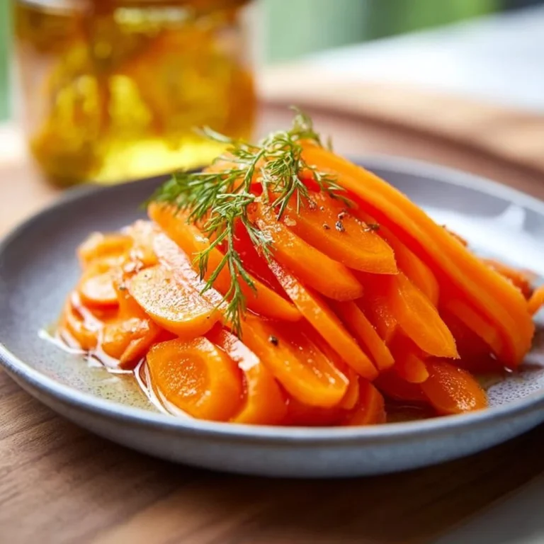 Bowl of easy homemade pickled carrots with spices and herbs