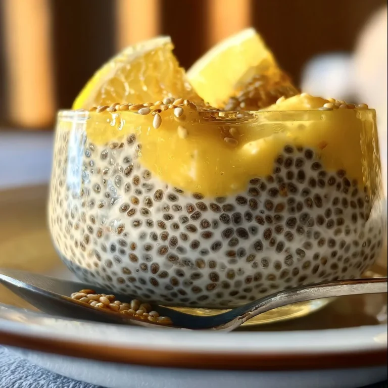 Healthy lemon chia seed pudding served in a glass bowl with fresh lemon slices.