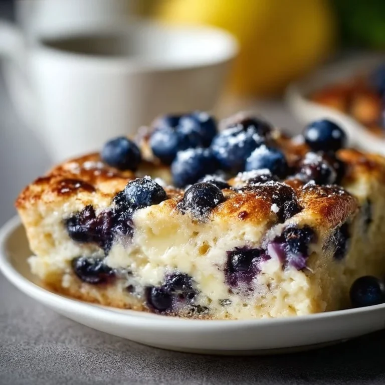 High-protein lemon blueberry breakfast bake with fresh blueberries and lemon zest