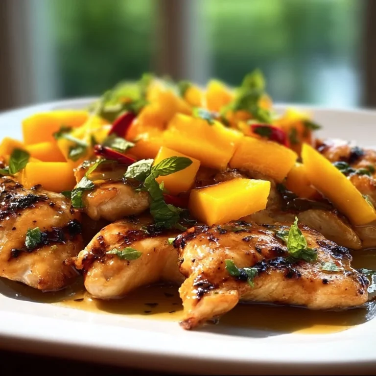 Delicious Honey Lime Chicken with Mango, garnished with lime slices