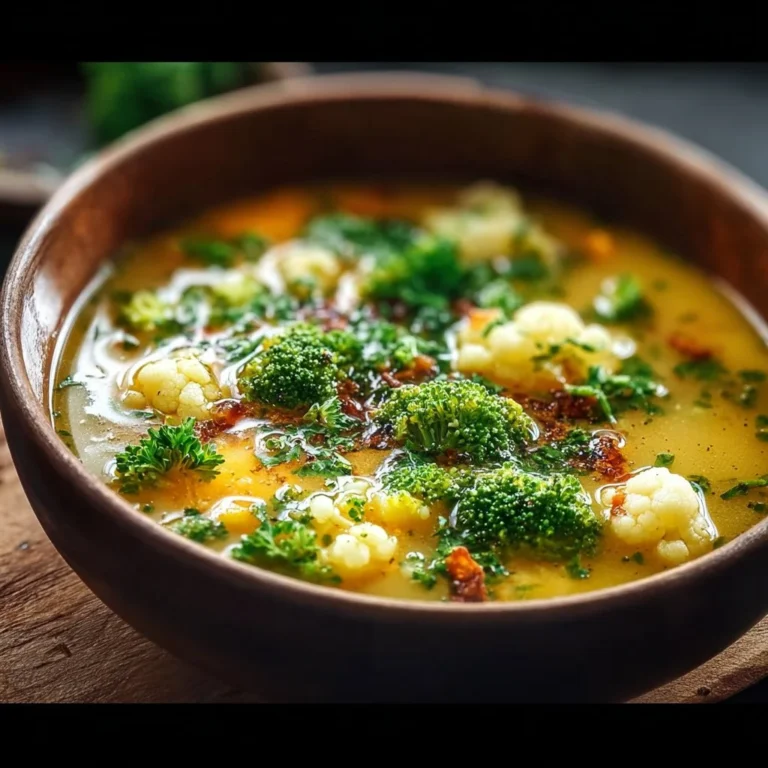 Bowl of delicious keto soup with fresh herbs and vegetables